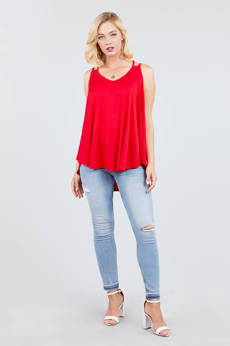 V-neck Double Shoulder Strap Cami Rayon Spandex Top - Absolute Fashion 2020