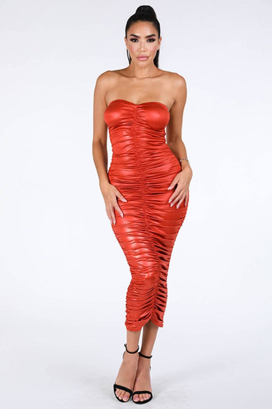 Ruched Tube Midi Dress - Absolute Fashion 2020