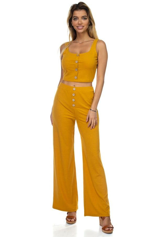 Ribbed Button Tank Top & Wide Leg Pants - Absolute Fashion 2020