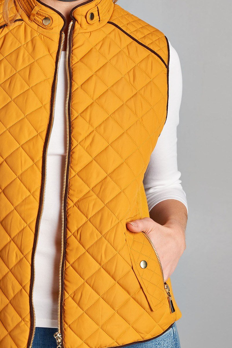 Quilted Padding Vest With Suede Piping Details - Absolute Fashion 2020