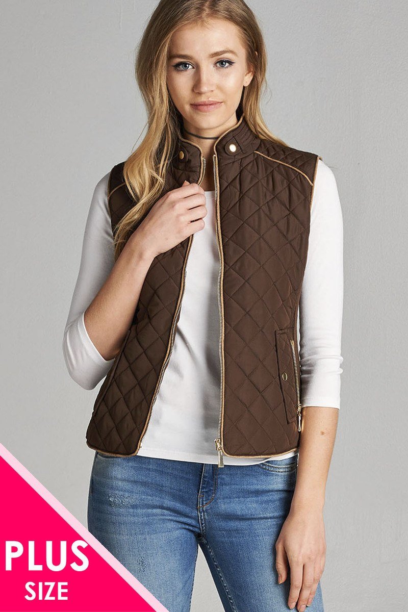 Quilted Padding Vest With Suede Piping Details - Absolute Fashion 2020