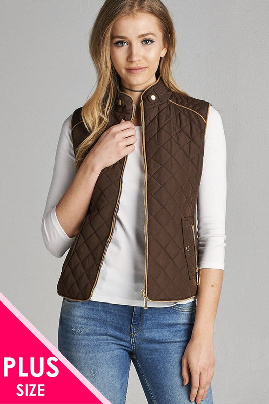 Quilted Padding Vest With Suede Piping Details - Absolute Fashion 2020