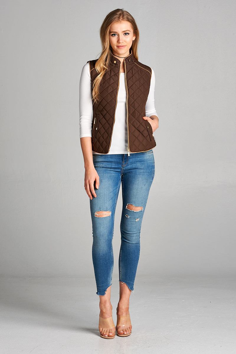 Quilted Padding Vest With Suede Piping Details - Absolute Fashion 2020