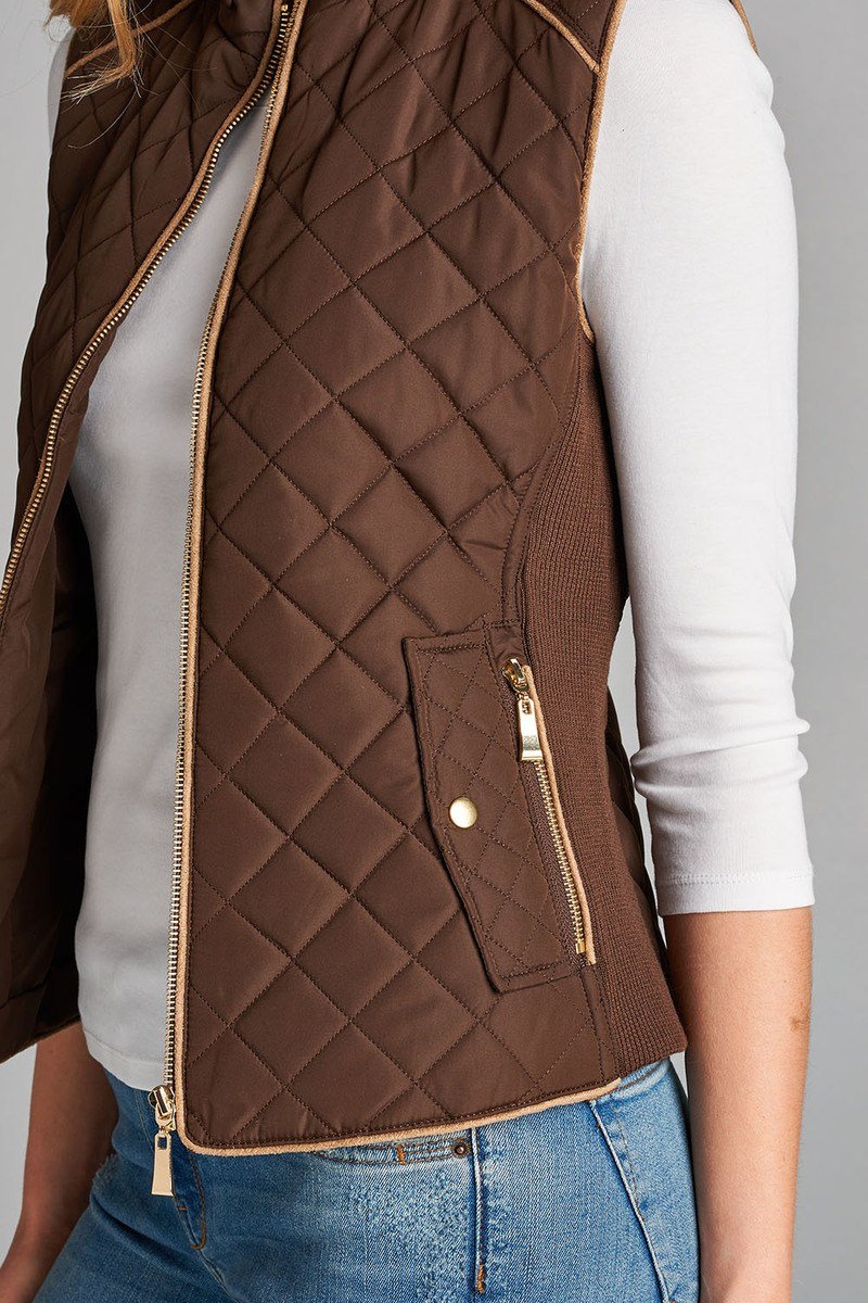 Quilted Padding Vest With Suede Piping Details - Absolute Fashion 2020