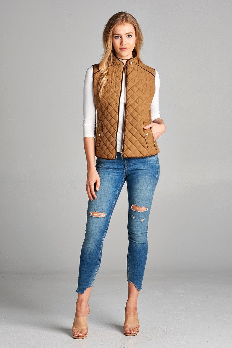 Quilted Padding Vest With Suede Piping Details - Absolute Fashion 2020