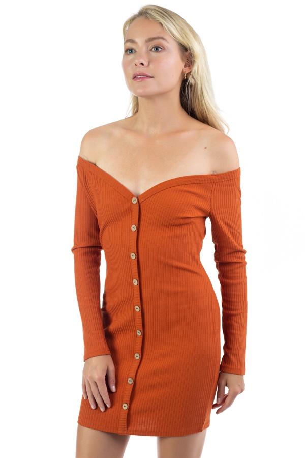 Off Shoulder Ribbed Dress - Absolute Fashion 2020