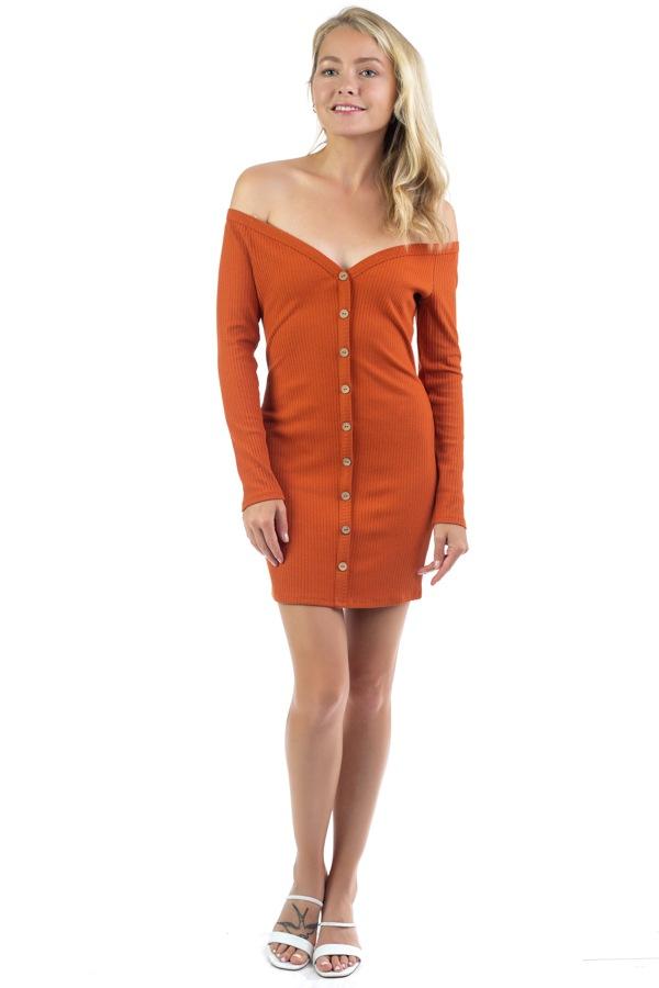 Off Shoulder Ribbed Dress - Absolute Fashion 2020