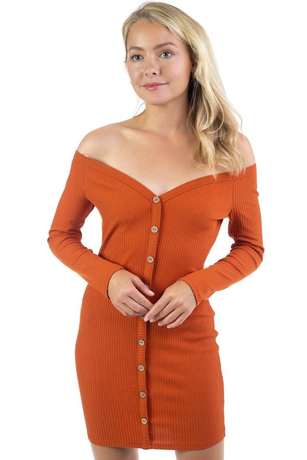 Off Shoulder Ribbed Dress - Absolute Fashion 2020