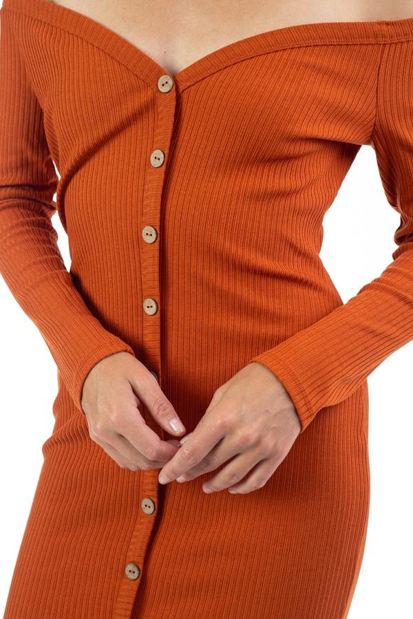 Off Shoulder Ribbed Dress - Absolute Fashion 2020