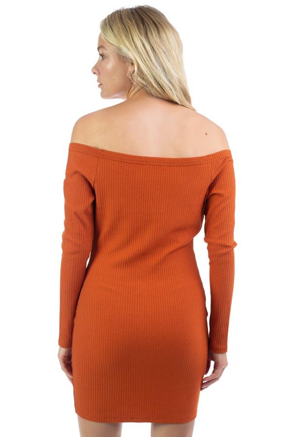 Off Shoulder Ribbed Dress - Absolute Fashion 2020