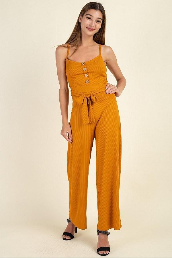 Waist Side Belt Rib Jumpsuit - Absolute Fashion 2020