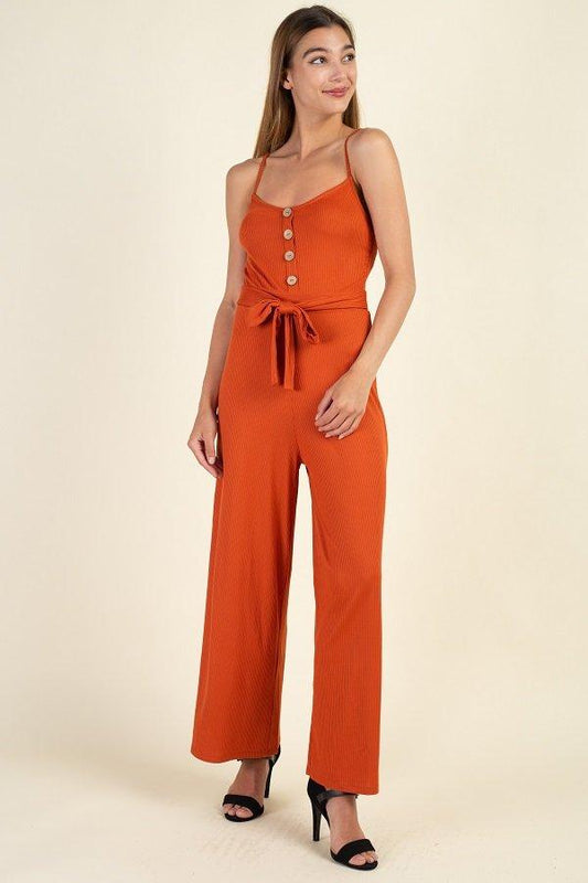 Waist Side Belt Rib Jumpsuit - Absolute Fashion 2020