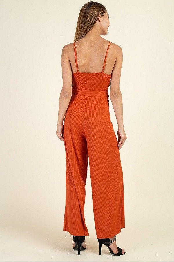 Waist Side Belt Rib Jumpsuit - Absolute Fashion 2020