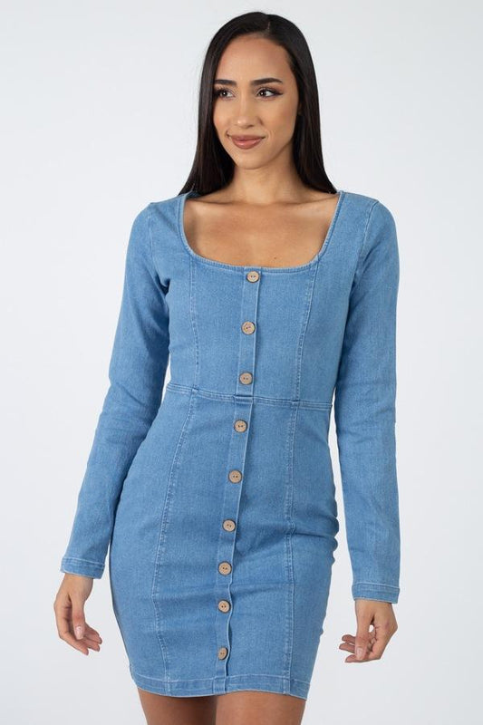 Square Neck Denim Dress - Absolute Fashion 2020