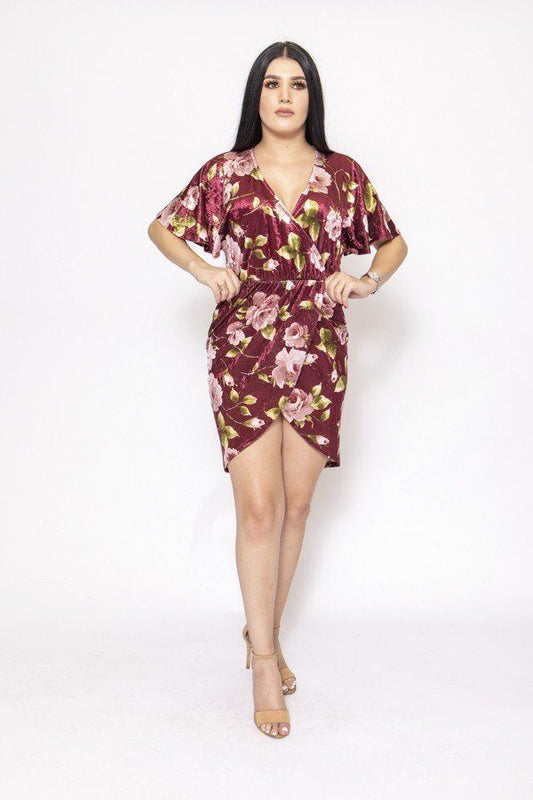 Floral Print, Velvet, Short Dress - Absolute Fashion 2020