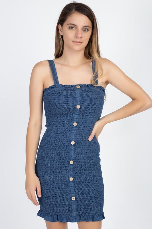Denim Wash Smocked Mini Dress - Absolute Fashion 2020