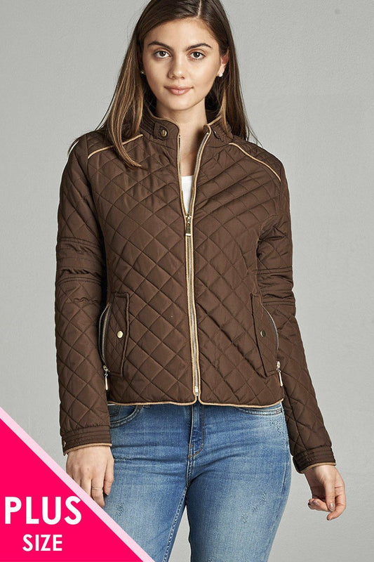 Quilted Padding Jacket With Suede Piping Details - Absolute Fashion 2020