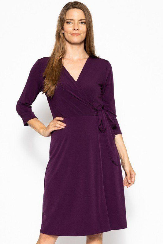 Cute Midi 3/4 Sleeve Dress With A Overlapping V-neck Line And A Belted Waist - Absolute Fashion 2020