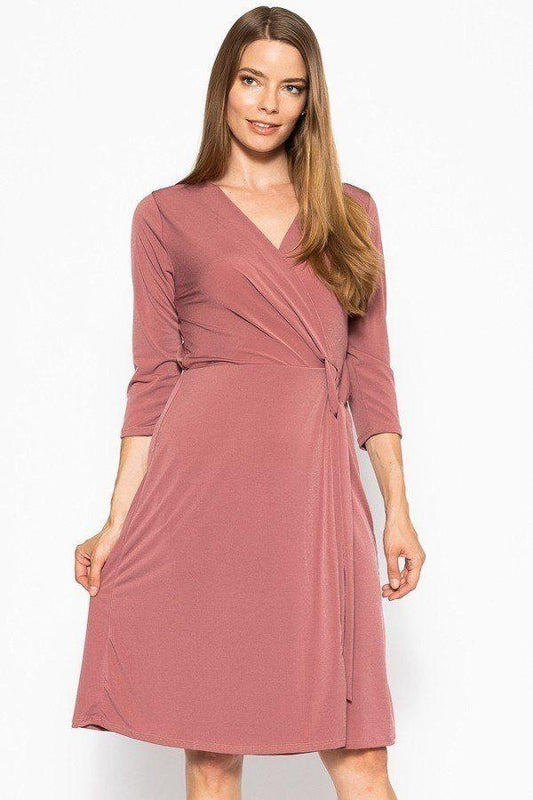Cute Midi 3/4 Sleeve Dress With A Overlapping V-neck Line And A Belted Waist - Absolute Fashion 2020