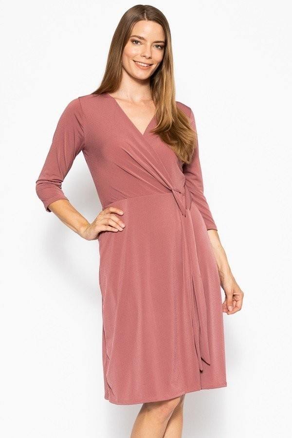 Cute Midi 3/4 Sleeve Dress With A Overlapping V-neck Line And A Belted Waist - Absolute Fashion 2020