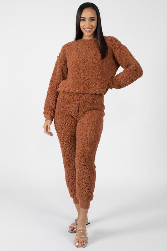 Faux Fur Cropped Top & Elasticized Pants - Absolute Fashion 2020