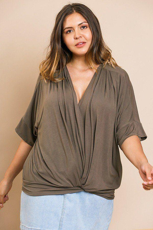 Short Bell Sleeve Basic V-neck Top - Absolute Fashion 2020