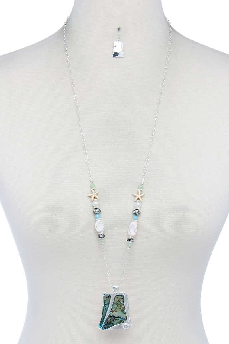 Abalone Organic Shape Pendant Beaded Necklace - Absolute Fashion 2020