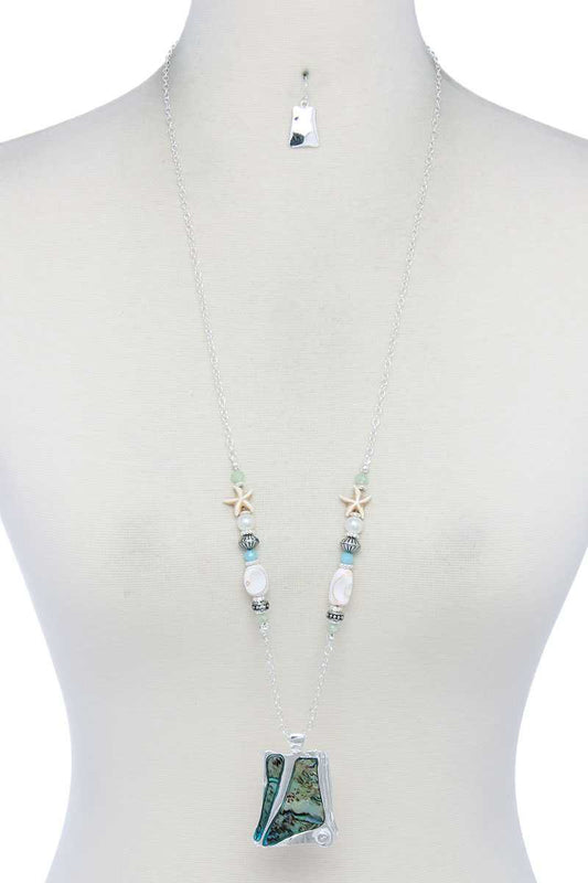 Abalone Organic Shape Pendant Beaded Necklace - Absolute Fashion 2020