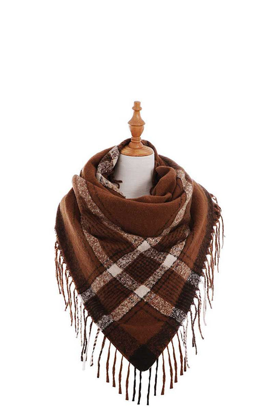 Trendy Color Block Check Square Scarf With Fringe - Absolute Fashion 2020