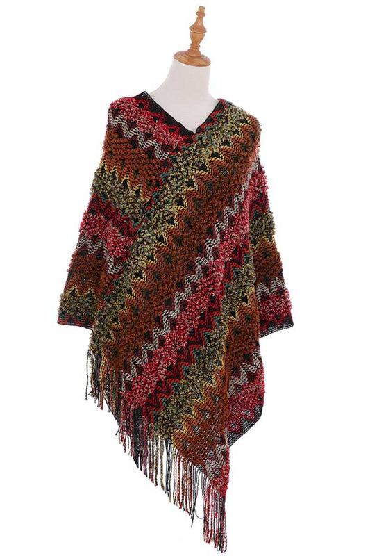 Knitted Multi Color Fringe Cape Poncho - Absolute Fashion 2020