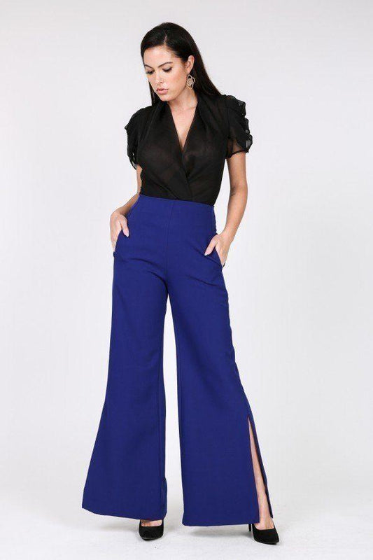 Side Slit Detail Wide Leg Pants - Absolute Fashion 2020