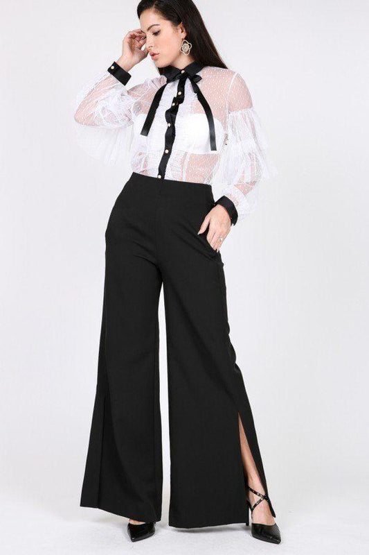 Side Slit Detail Wide Leg Pants - Absolute Fashion 2020