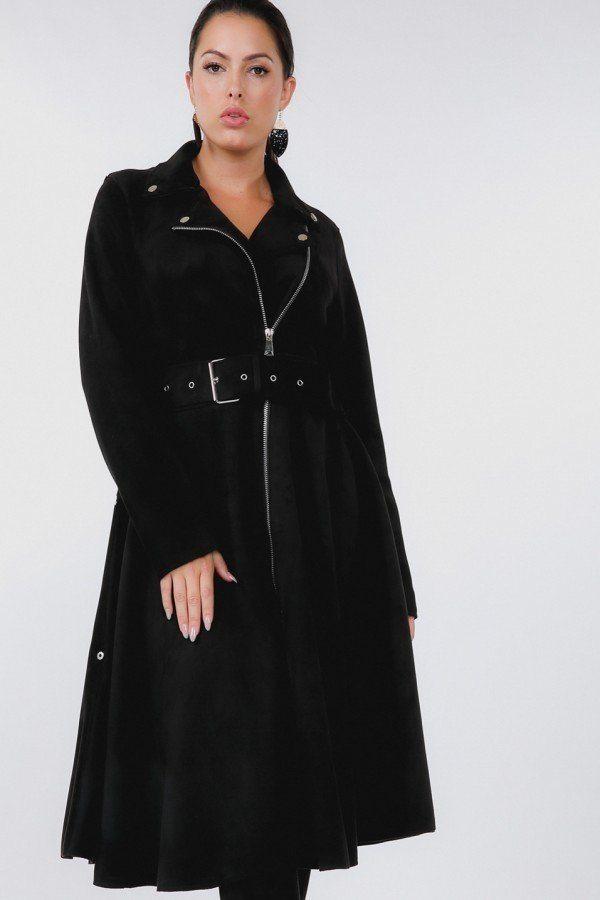 Waist Belt Tacked Faux Suede Coat - Absolute Fashion 2020