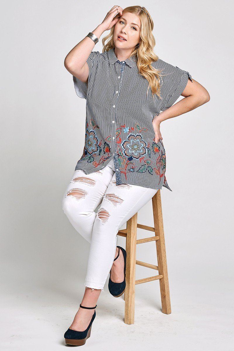 Striped Buttoned Down Collared Blouse - Absolute Fashion 2020