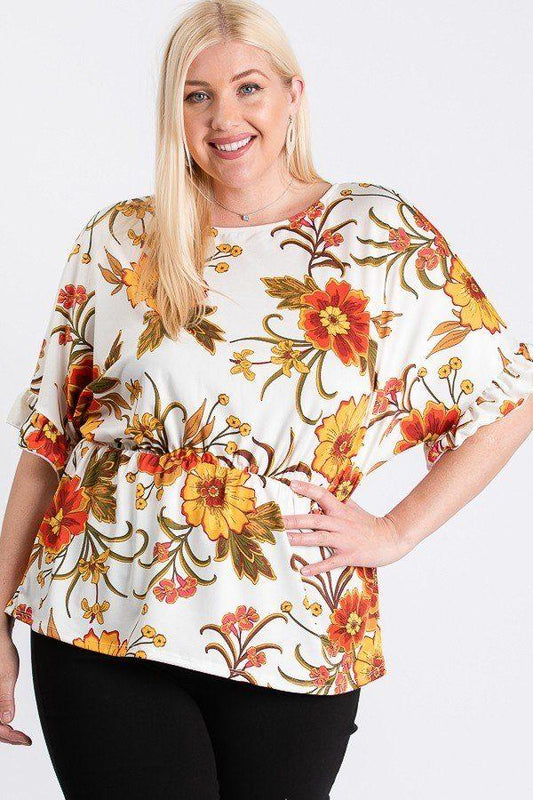 Strap Neckline W Elastic Waistband Floral Top - Absolute Fashion 2020