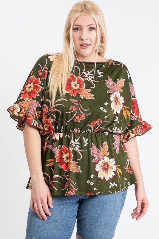 Strap Neckline W Elastic Waistband Floral Top - Absolute Fashion 2020