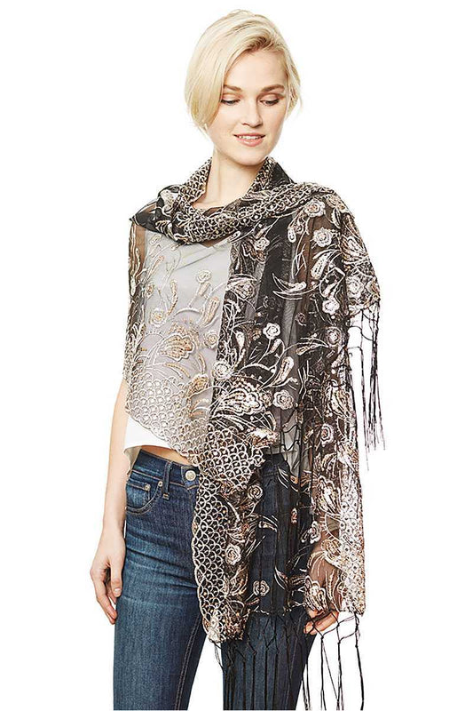 Flower Embroidery Party Shawl Scarf - Absolute Fashion 2020