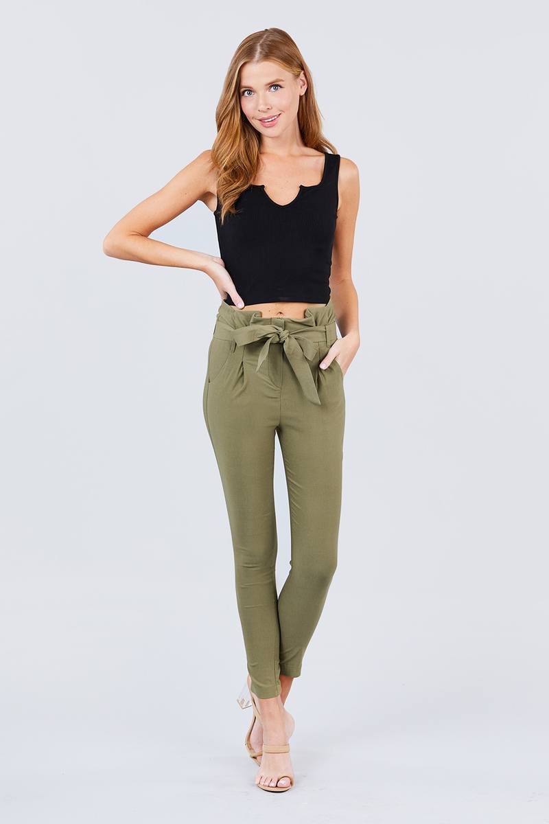 High Waisted Belted Pegged Stretch Pant - Absolute Fashion 2020