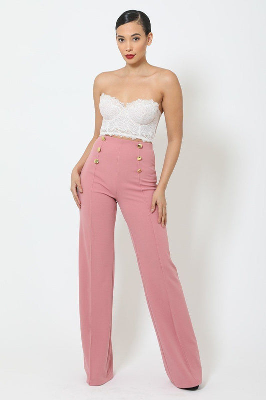 High-waist Crepe Pants With Buttons - Absolute Fashion 2020