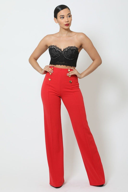 High-waist Crepe Pants With Buttons - Absolute Fashion 2020