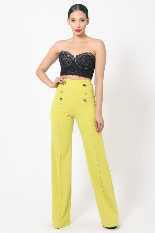High-waist Crepe Pants With Buttons - Absolute Fashion 2020