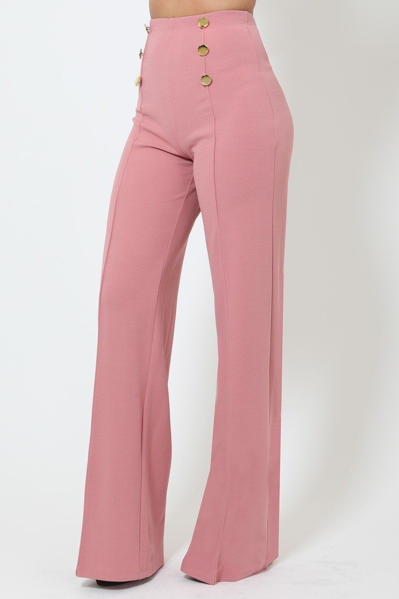 High-waist Crepe Pants With Buttons - Absolute Fashion 2020