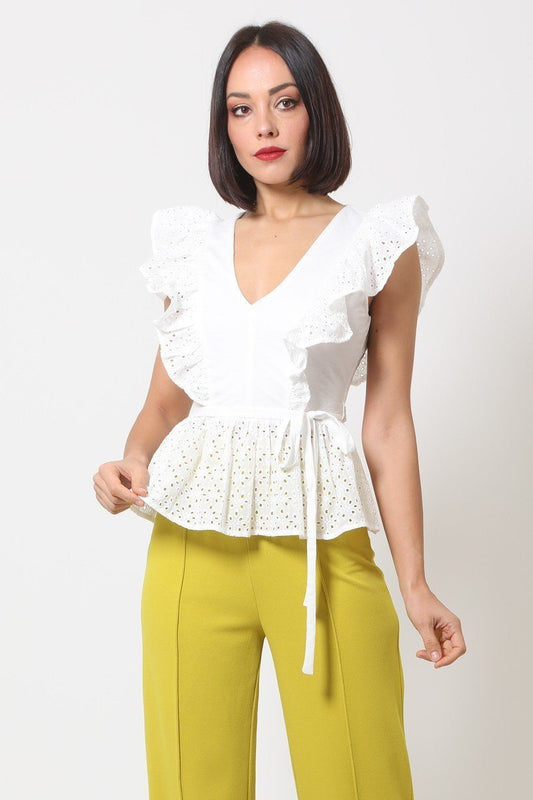 Crotchet Peplum Top W/ Self -front Tie - Absolute Fashion 2020