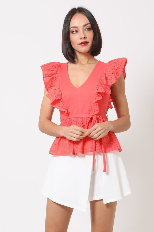 Crotchet Peplum Top W/ Self -front Tie - Absolute Fashion 2020