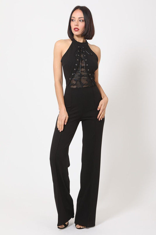 Halter Neck Jumpsuit W/ Criss Cross Front Tie Designs - Absolute Fashion 2020