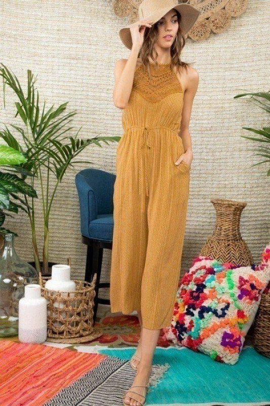 Halter Neck Front Lace Patch Detail Printed Jumpsuit - Absolute Fashion 2020