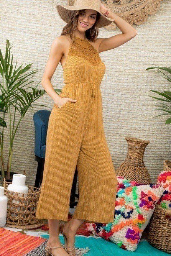 Halter Neck Front Lace Patch Detail Printed Jumpsuit - Absolute Fashion 2020