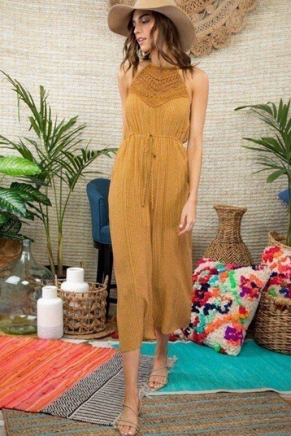 Halter Neck Front Lace Patch Detail Printed Jumpsuit - Absolute Fashion 2020