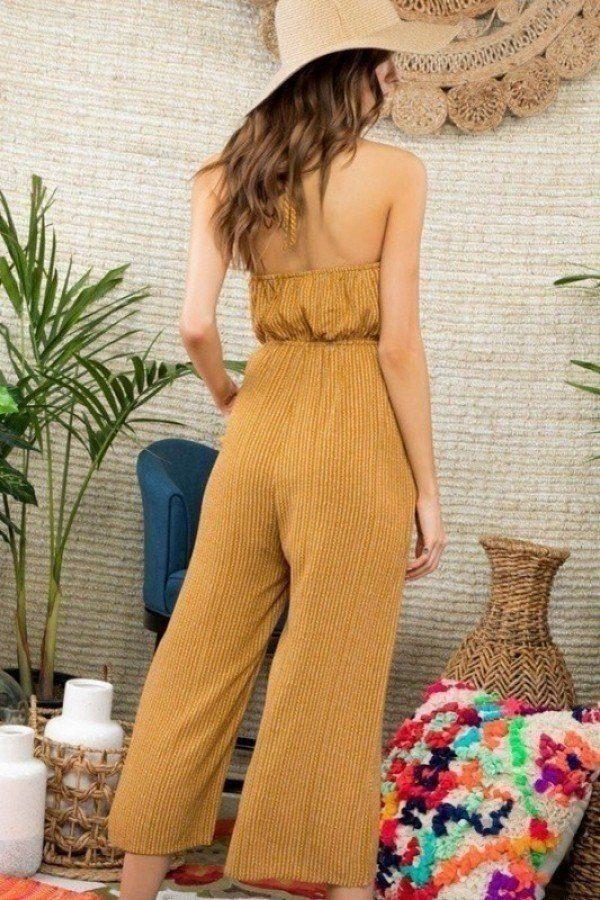 Halter Neck Front Lace Patch Detail Printed Jumpsuit - Absolute Fashion 2020