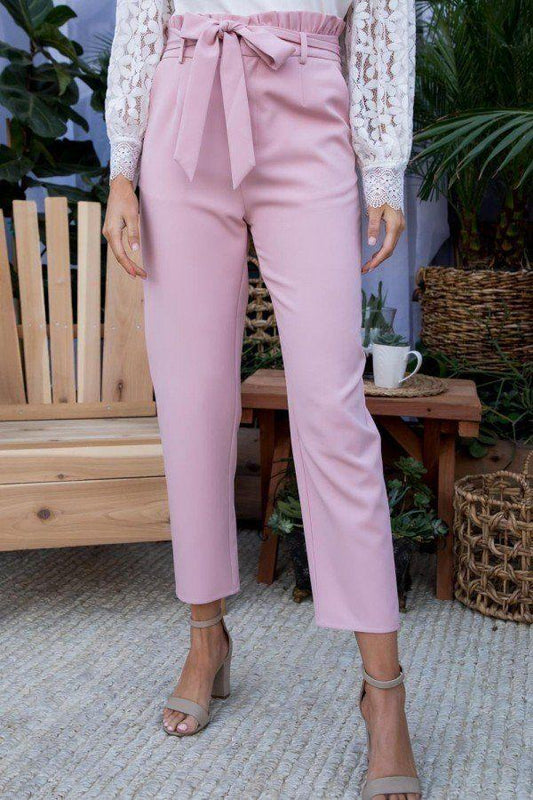 Ruffle High Waist Belt Side Pocket Front Zipper Solid Pants - Absolute Fashion 2020